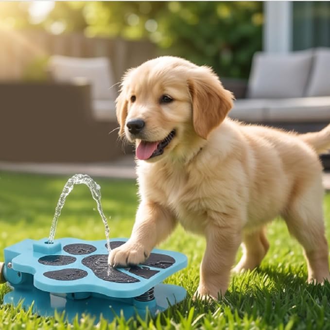 Outdoor Dog Water Fountain Step On, Paws Activated Dog Sprinkler with 1m Hose for Large Dogs, Pet Water Dispenser Drinking Toy for Courtyard, Provides Fresh