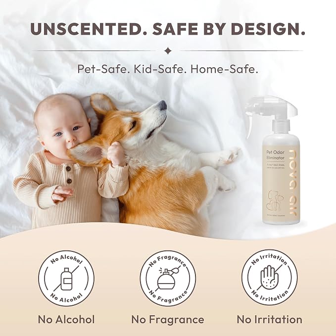 Pet Safe Odor Eliminator for Home - Multi-Purpose Deodorizer Spray for Cat Litter Box, Dog Poop, Urine Smells, Carpet, Car, Room | Unscented, Non-Toxic, Fragrance-Free, Lab-tested (10.1 Oz)