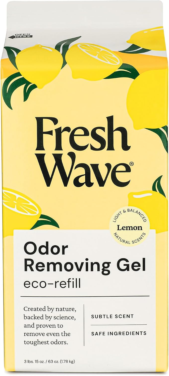Fresh Wave Lemon Odor Removing Gel Refill, 63 oz. - Safer Odor Absorbers for Home, Natural Plant-Based Odor Eliminator, Every 15 oz. lasts 30-60 Days, For Cooking, Trash & Pets (Pack of 2)