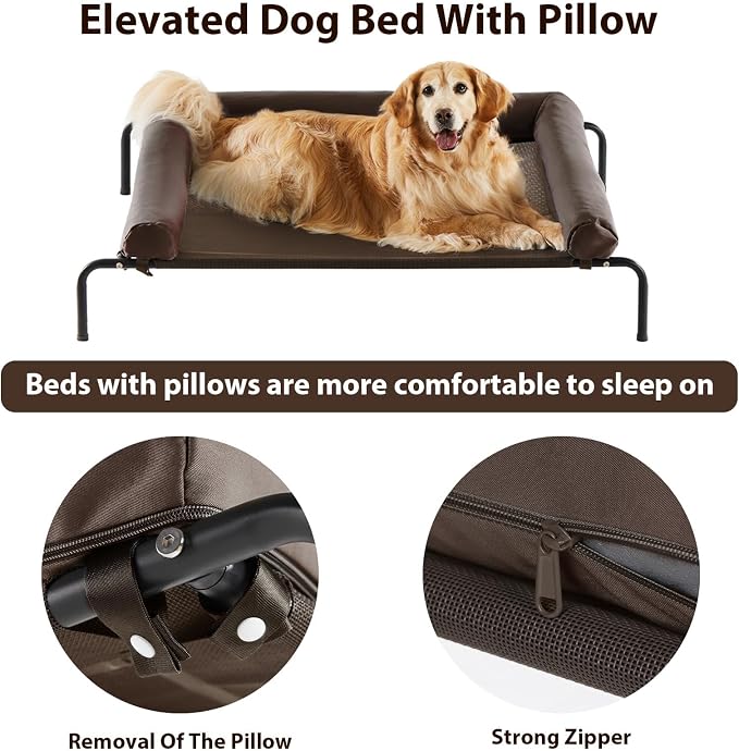 RRPETHOME Elevated Cooling Dog Bed,Raised Dog Cots Beds for Large Dogs,Outdoor Pet Bed for Large Dogs,Chew Proof Portable Cooling Pet Cot Skid-Resistant Feet,Frame with Breathable Mesh