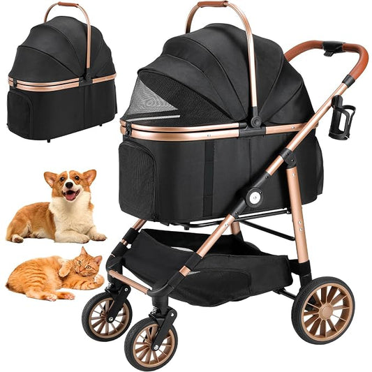 MAMIZO Pet Stroller for Medium Dogs Up to 44 lbs with Detachable Carrier | All-Terrain 3-in-1 Dog Stroller for Senior Dogs & Cats with Rubber Wheels, One-Click Folding, Storage Basket & Cup Holder