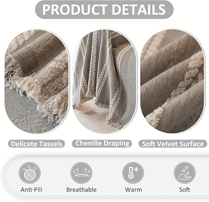 VClife Chenille Sofa Cover Bohemian Striped Pattern Couch Cover for 2 Cushion Sofa - Gray Creamy White Textured Sofa Slipcover Washable Furniture Protector for Couch Decorative Couch Cushion Cover