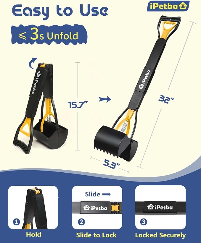 Large Dog Pooper Scooper for Yard, 32 inch Long Handle, No Bending