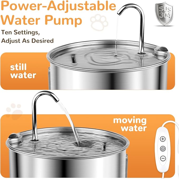 Cat Water Fountain Stainless Steel，135oz/4L， with Adjustable Pump & 3 Flow Modes, Ultra-Quiet Automatic Cat Dog Water Dispenser, Large Capacity Water Fountain for Cats,Dogs,Multiple Pets (1)
