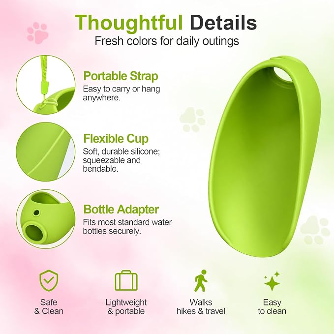 2 Pack Silicone Slip-On Foldable Dog Water Bowl, Universal Portable Pet Water Dispenser, Leak-Free Travel Bowl for Walking Hiking Camping, Easy Clean Outdoor Dog Water Accessory