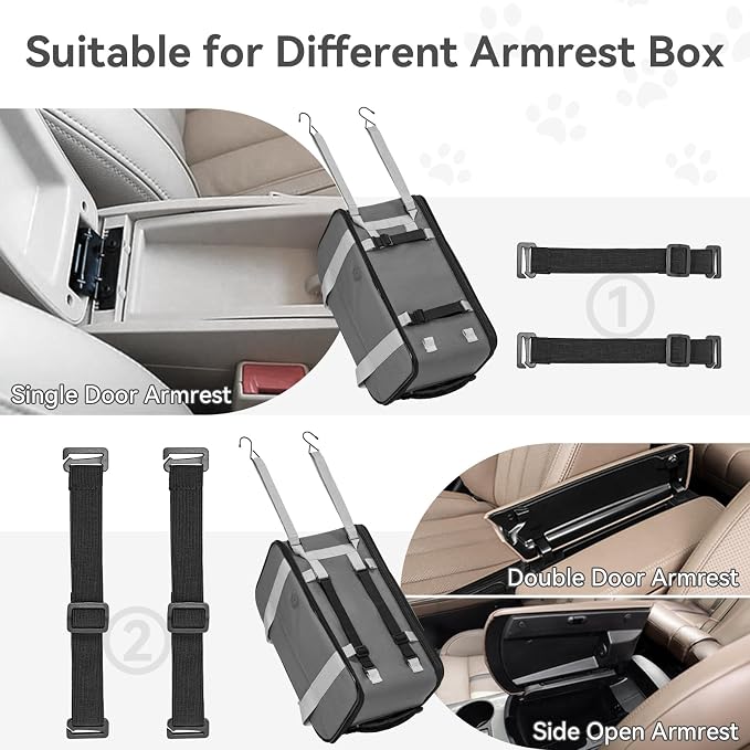 PETSFIT Multipurpose Center Console Dog Car Seat, Airline Approved Dog Car Carrier with Safety Tether and Pockets, Portable Cat Car Seat, Dog Car Seats for Small Dogs, Cats Up to 9 LBS (Deep Grey)