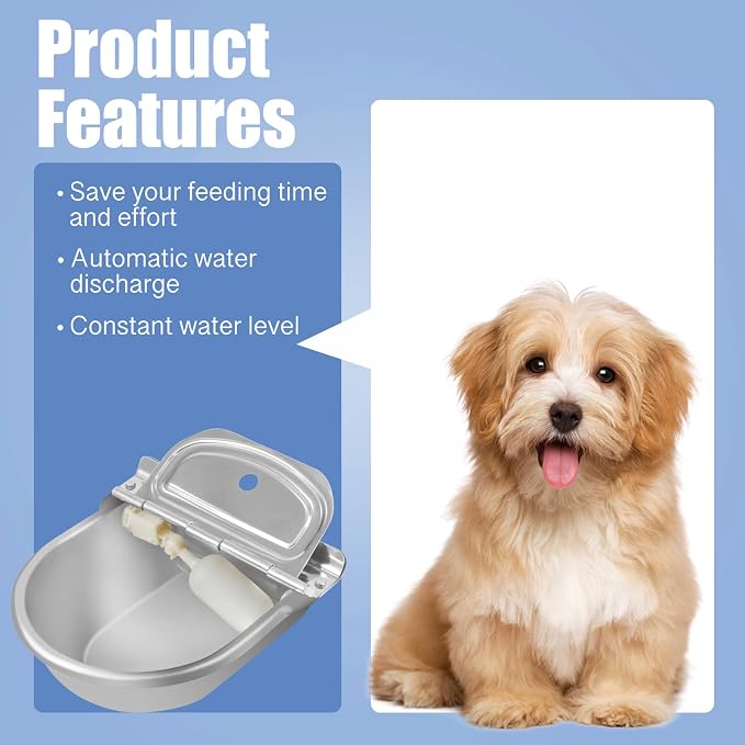 Automatic Water Dispenser for Dog, Stainless Steel Dog Water Bowl Dispenser with 2 Float Valves