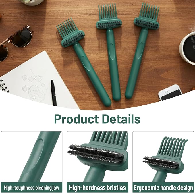 3 PCS Hair Brush Cleaner Tool, Comb and Hairbrush Cleaning Set, Efficient Hair Removal from Styling Tools, Professional Salon and Home Maintenance, Compact Green Cleaning Brushes for Travel ﻿