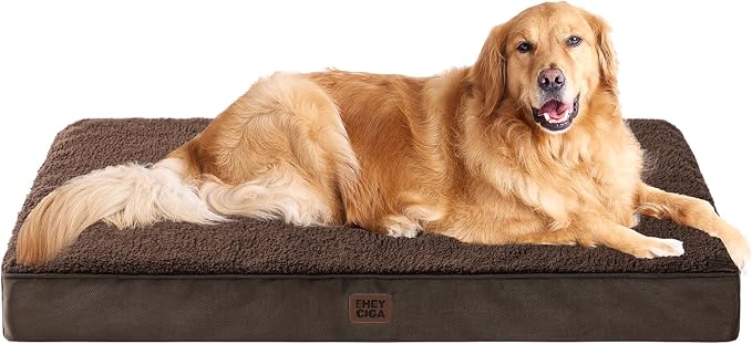 EHEYCIGA Orthopedic Dog Bed Large with Removable Washable Cover, 44IN Brown | Egg Crate Foam Support, Durable Oxford fabric, Non-Slip Bottom, Machine Washable, Soft Waterproof Plush Pet Bed Mat For Crate