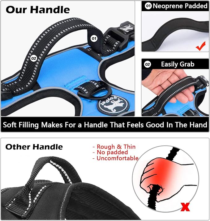 PoyPet No Pull Dog Harness Large with Front Clip & Neck Release Buckle | No Choke, Adjustable Vest, Reflective, Back Clip, Lockable, Soft Padded, Easy Control Handle for Walking Training, XL, Blue