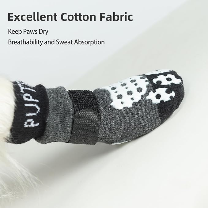 PUPTECK Anti-Slip Dog Socks with Double Sides Grips for Small Medium Large Dogs Hardwood Floors Prevents Licking, Dog Shoes for Hot Pavement Traction Control Paw Protector for Senior Dogs, Grey XS