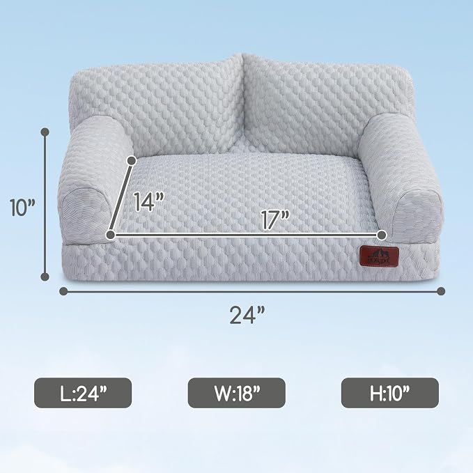 Hollypet Cooling Dog Couch Bed, Washable Pet Sofa, Gray, 24x18 | Cooling ice-silk pet bed with machine washable removable cover, non-slip bottom, for cats small dogs up to 25 lbs