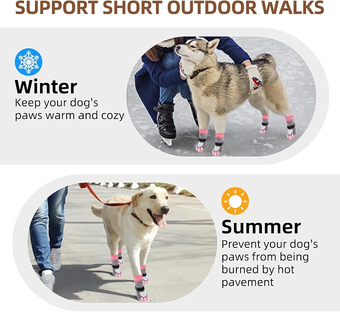 PUPTECK Anti-Slip Dog Socks with Double Sides Grips for Small Medium Large Dogs Hardwood Floors Prevents Licking, Dog Shoes for Hot Pavement Traction Control for Senior Dogs, Grey&Pink M