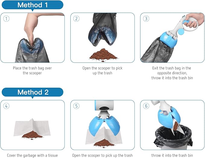 Gegong Pet Pooper Scooper for Dogs and Cats with Trash Bags Holder, Non-Breakable High Strength Material Poop Scooper for Easy Grass and Gravel Pick Up(Including a roll of Trash Bag) (Blue)