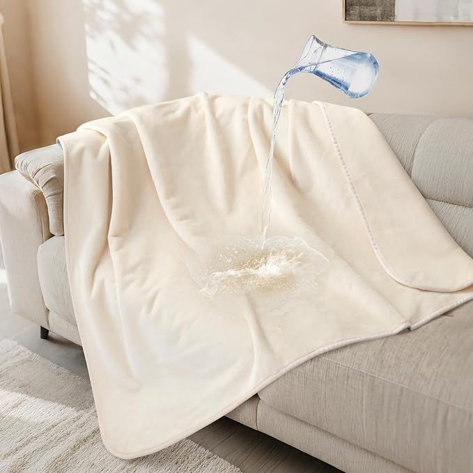 LOOBANI Waterproof Dog Blanket for Couch, Soft Couch Cover 50" x 60" Beige | Pet Blanket for Medium Large Dogs, Double Side Liquid-Proof, Reversible Flannel Bed Throw for Sofa, Travel, Hair Resistant