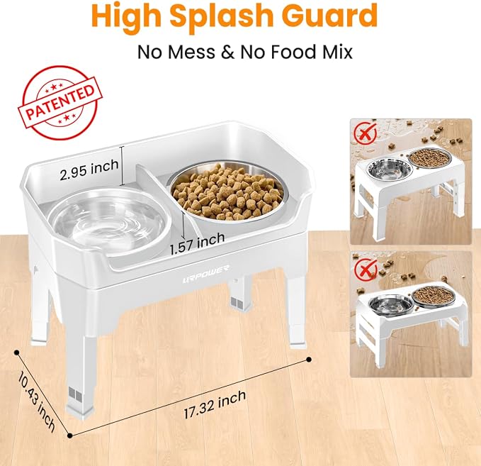 URPOWER Elevated Dog Bowls, 3-in-1 Double Deck Raised Dog Bowl Stand | 4 Height Adjustable Raised Stand with 2 Stainless Steel Food Bowls & Licking Plate for Small, Medium & Large Dogs