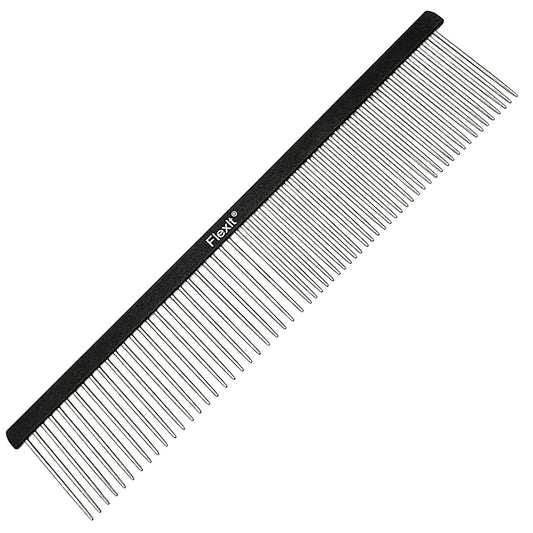 FlexIt Professional Stainless Steel Pet Comb - Gently & Precisely Removes Loose Fur, Tangles & Mats for a Smoother, Healthier Coat - Pairs Perfectly with the FlexIt Brush