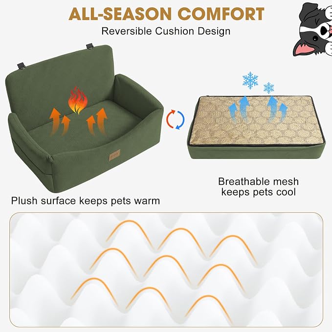 JOEJOY Dog Car Seat for Large Medium Sized Dogs Under 55 lbs, Dog Booster Seat for 2 Small Dogs with Detachable Washable Cover, Memory Foam Pet Car Seat with 2 Safety Belts and Storage Pockets