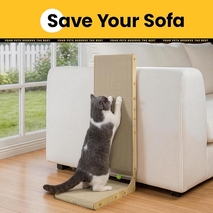 Conlun Cardboard Cat Scratcher,30" L-Shaped Scratch Pad Wall Mounted,Vertical Scratching Post Durable Cardboard to Protect Furniture for Indoor Cats,Wood Grain Junbo
