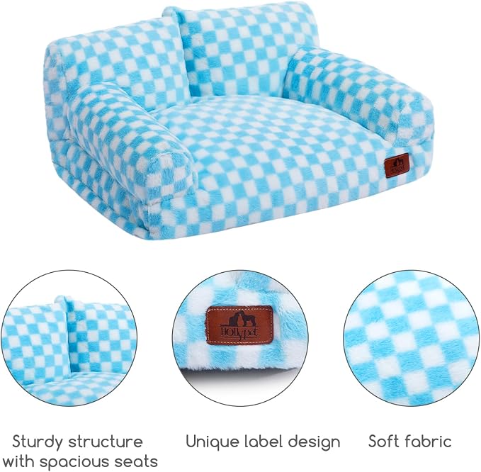 Hollypet Small Dog Large Cat Bed Puppy Couch Beds for Pets up to 25 lbs | Fluffy Dog Cat Couch Plush Soft Warming Pets Beds with Machine Washable Cover and Non-Slip Bottom
