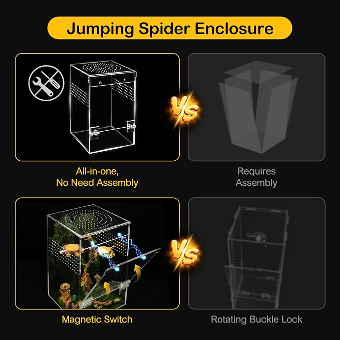 Jumping Spider Enclosure Starter Kit,Escape Proof Forest Terrarium | Praying Mantis Terrariums,Transparent Acrylic Complete Bug Habitat,All In One Arboreal Tarantula Cribs Cage,Insect Container