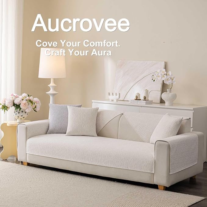 Soft Waterproof Chenille Cover Washable, Non Slip Sectional Sofa Covers for 3 Cushion Couch Sofa L Sharped Sofa Slipcover for Pets, Furniture Protector (1 PCS 36"x36" White)