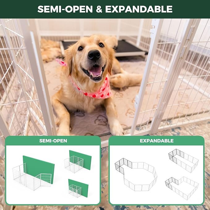 FXW Homeplus Unleashed Indoor Dog Playpen - Stress-Free and Safe Play, Heavy Duty 40 Inch 24 Panels Dog Pen for Medium and Large Dogs, White│Patented