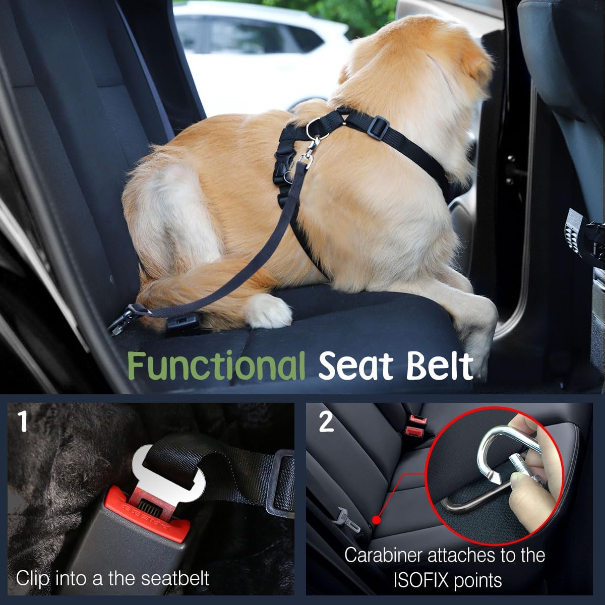Dog Seat Belt, Safety Vest Dog Car Harness with Adjustable Buckle Dog Seat Belt for Vehicle Nylon Pet Safety Seat Belts Heavy Duty(M, Pink)