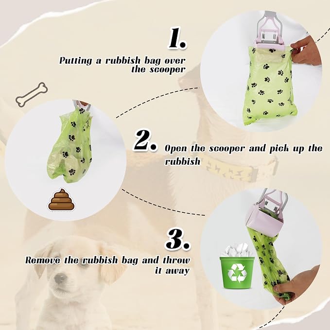 Andiker Dog Pooper Scooper with Short Handle, 10.23" Tall Dual-Spring Pet Pooper Scooper with 1 Roll of Dog Poop Bag and a Dispenser Easy to Use Dog Poop Scooper for Yard Picking Waste Up (Purple)