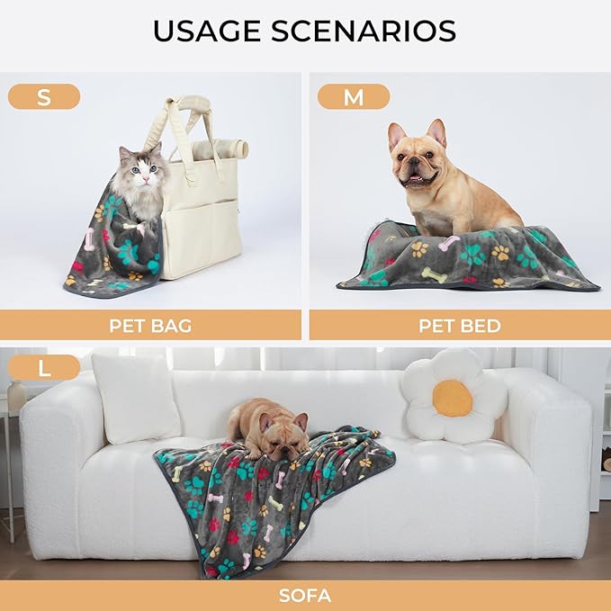 Luciphia 1 Pack 3 Blankets Fluffy Premium Fleece Pet Blanket Flannel Paw Bone Printed Throw for Dog Cat(Small 23"x16", Grey)
