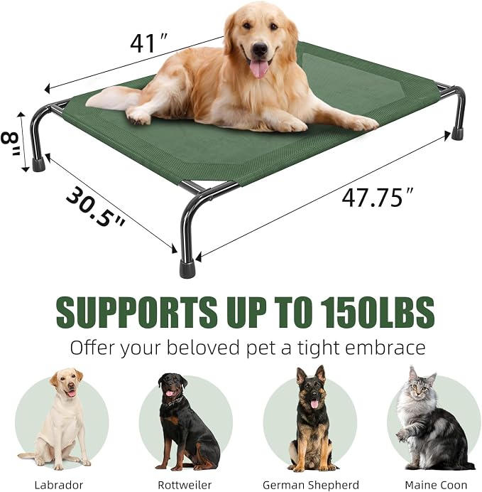 Simple Trending Raised Dog Bed for Large Dogs, Waterproof XL Dog Cot, Outdoor Cooling Elevated Pet Bed, 47.75" x 30.5", Green | Pet Bed for Large Dogs, Waterproof Cover, Breathable mesh, Non-Slip Feet, Suitable for Indoor or Outdoor Use, 47.75" x 30.5"