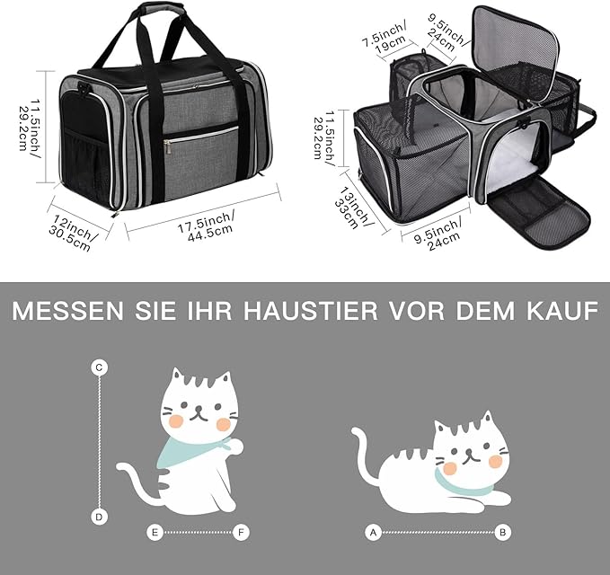 BAGLHER Cat Carrier Bag,Airline Approved Pet Carrier Soft Side Pet Travel 5 Sides Open Doors 3 Sides Expandable Foldable Dog Carrier with Fleece Pad