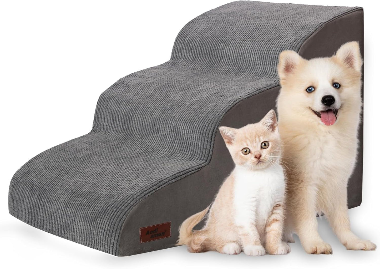 3-Step Dog Ramp and Stairs for Sofa and Chair - Non-Slip Sturdy Pet Steps for Small Dogs and Cats,15.7" H,Grey