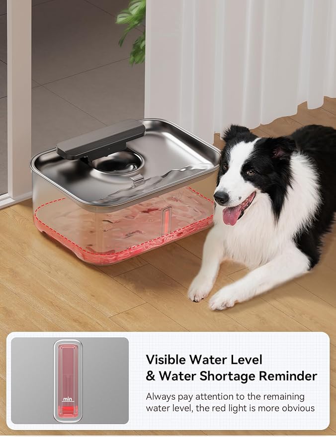 FEELNEEDY 3 Gal Stainless Steel Dog Water Fountain for Large Dog, Pet Water Fountain, Dog Water Bowl Dispenser with Water Level Window, Super Quiet for S-L Dogs and Multi-Pet