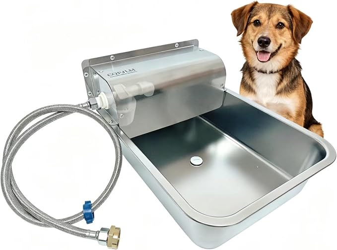 Automatic Dog Water Dispenser,Wide Mouth Design,Water Level Control | 11L Stainless Steel Outdoor Dog Water Bowl,with Float Valve Auto Refill for Dogs, Alpacas & Livestock,with 3/4" Brass Adapter