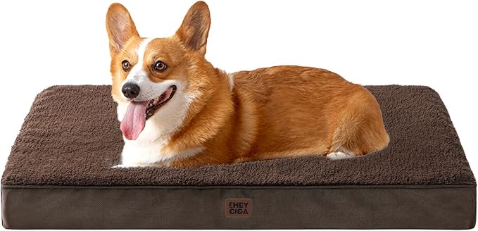 EHEYCIGA Orthopedic Dog Bed Large with Removable Washable Cover, 35IN Brown | Egg Crate Foam Support, Durable Oxford fabric, Non-Slip Bottom, Machine Washable, Soft Waterproof Plush Pet Bed Mat For Crate