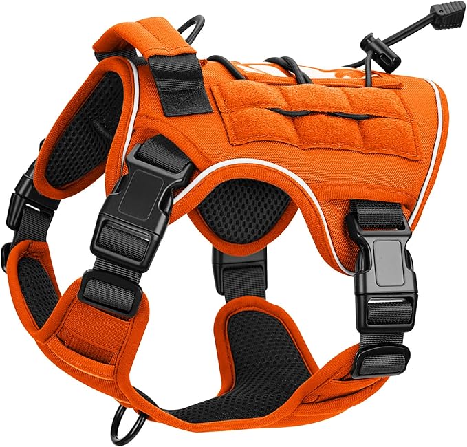 Heavy-Duty Tactical Dog Harness for Large Dogs, No Pull Adjustable Reflective Pet Vest with Molle System, K9 Military-Grade Control for Service Training, Outdoor & 10+ Breeds, Orange, Small