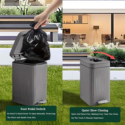 Dog Poop Trash Can Outside - 5L/1.3Gal Small Outdoor Trash Can with Lid | Outdoor Dog Poop Trash Can with Foot Pedal, Dog Waste Container with 40 Bags, Lid Soft Close for Pet, Gray