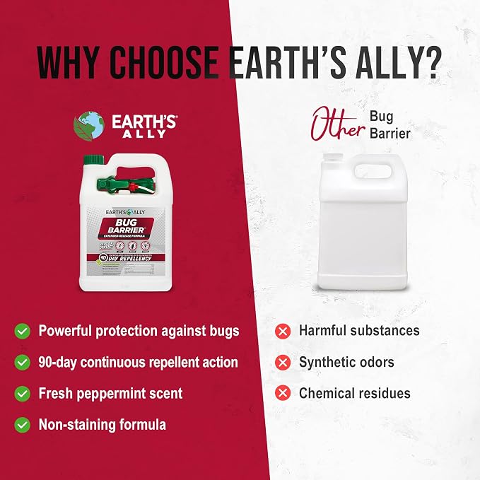 Earth’s Ally Bug Barrier - Plant Bug Spray with Essential Oils Kills Crawling Insects On Contact - Indoor Pest Control for Ants, Roaches, Spiders - Safe for Use Around Kids and Pets - 24 Ounces