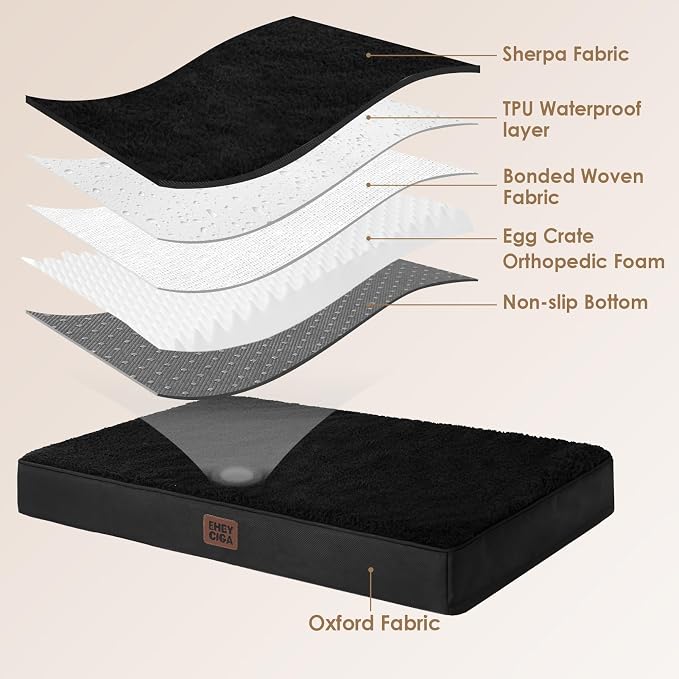 EHEYCIGA Orthopedic Dog Bed Large with Removable Washable Cover, 35IN Black | Egg Crate Foam Support, Durable Oxford fabric, Non-Slip Bottom, Machine Washable, Soft Waterproof Plush Pet Bed Mat For Crate