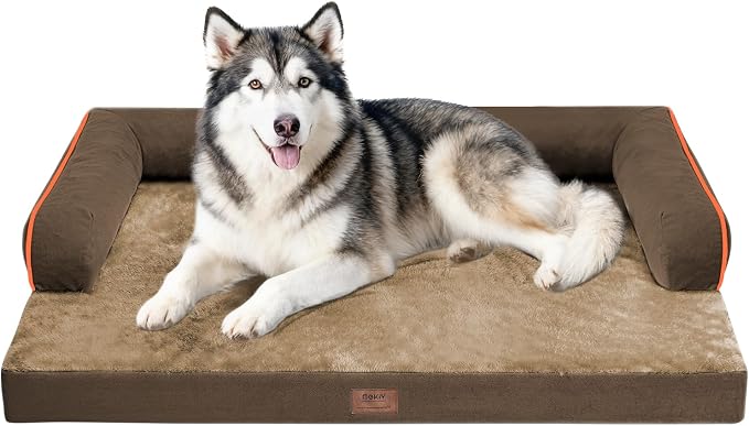 Orthopedic Waterproof Dog Bed with Bolster for Extra Large Size Dogs | Pillow Support for Neck Relief, Egg Crate Foam, Waterproof Liner, Anti-Slip Bottom, Removable Bolster Cover, 48 x 33 Inch