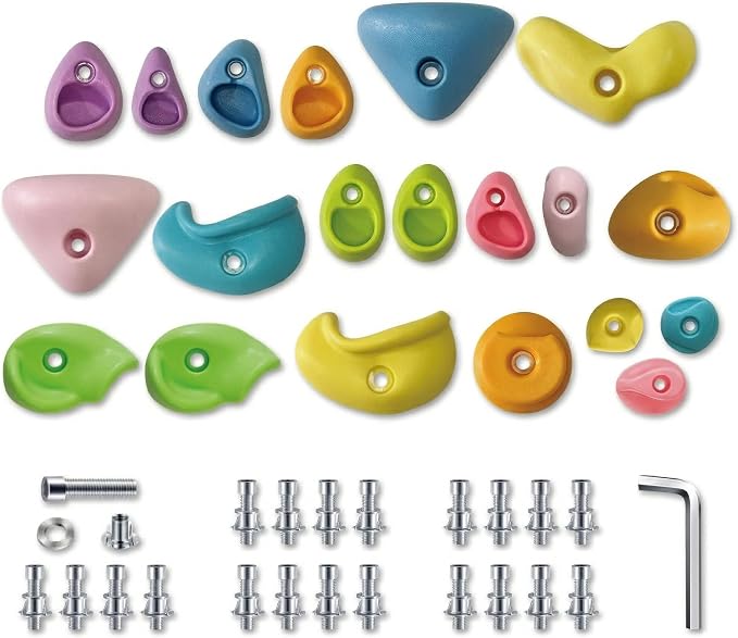 Rock Climbing Holds for Kids, 20 PCS Rock Wall Holds with Hardware, Indoor Outdoor Climbing Grips for Backyard Playset & Home Wall, Easy Install, Pastel Colors