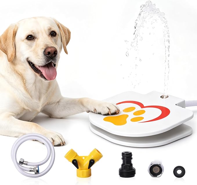 Dog Water Fountain Outdoor,No Electricity Step-On Activated Pet Sprinkler,Paw-Controlled Drinking Dispenser for Large & Small Dogs,Automatic Waterer for Yard, Garden, Lawn