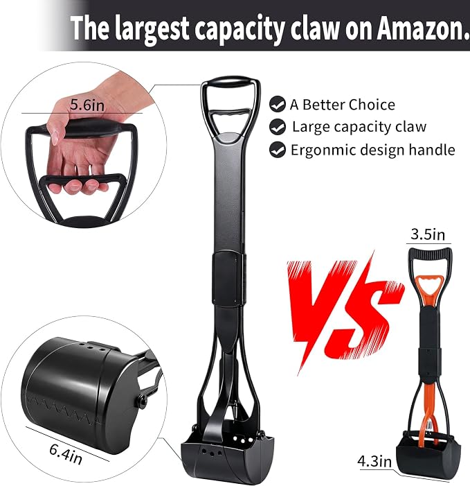 ienjoyed 36“ Large Dog Pooper Scooper for Large Dogs Heavy Duty, Non-Breakable Dog Poop Scooper with Wide Handle for Grass, Gravel, Durable Dog Poop Pick Up Tool, Long Handled Poop Grabber (Black)
