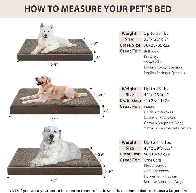 WNPETHOME Orthopedic XXL Dog Beds for Large Senior Dog Bed Comfy Sleeping | XXL Washable Waterproof Dogs Bed with Removable Cover, Multi-Needle Quilting Dogs Crate Bed for Relax , Dark Green 47x29 Inch