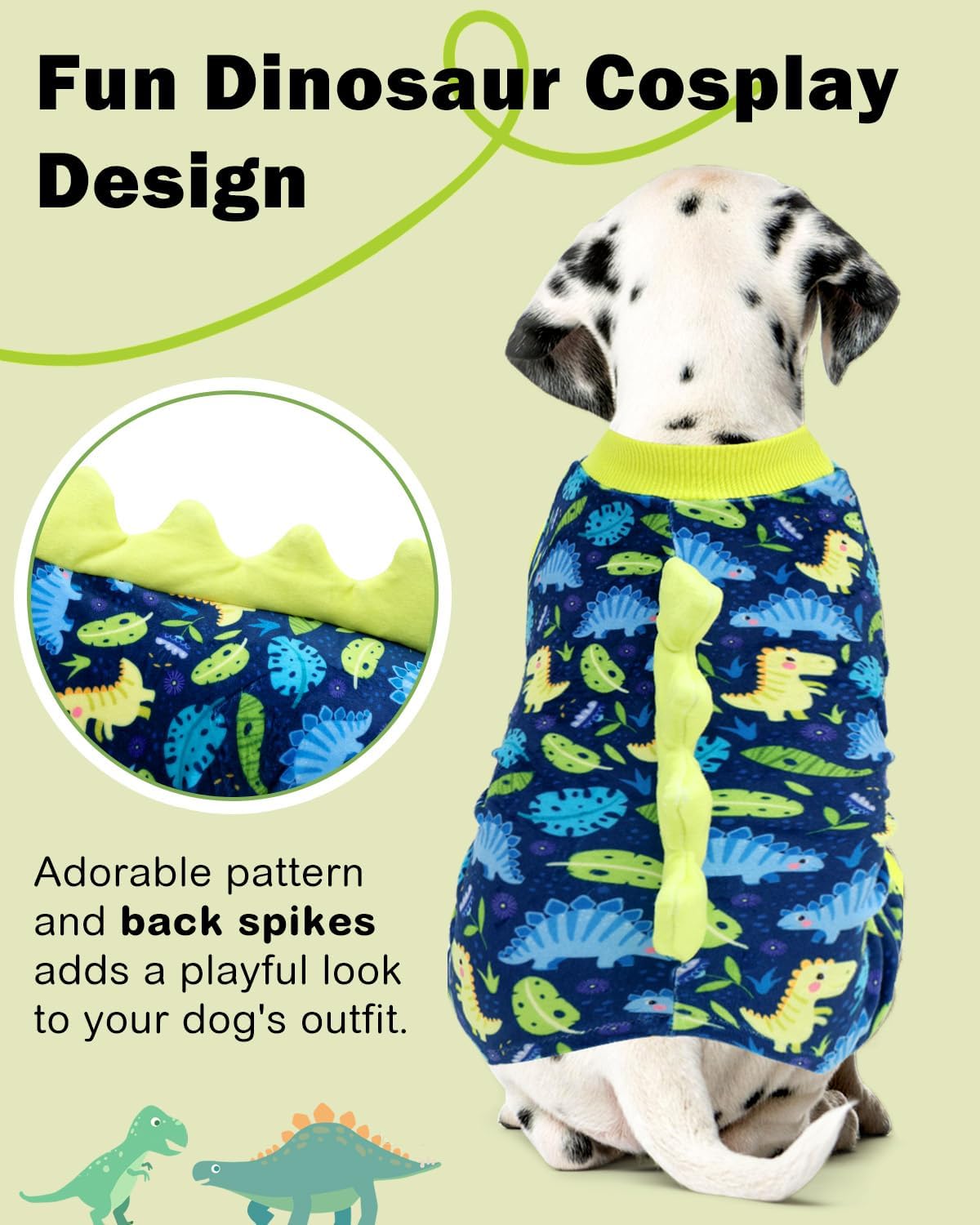 CuteBone Dinosaur Costume Dog Pajamas, Stretchy Spandex Crystal Velvet Sleepwear Coat for Small Dogs, Soft & Warm Pet Outfit Clothes for Cold Weather, Cozy Pullover Design COSP10L
