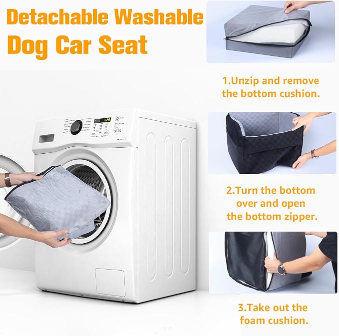 PETICON Waterproof Dog Car Seat for Small Medium Dogs, 6in Memory Foam | Pet Booster Seat for Dogs up to 26 lbs with Pockets, Detachable Washable Pet Carseat with Y-Shape Safety Belt