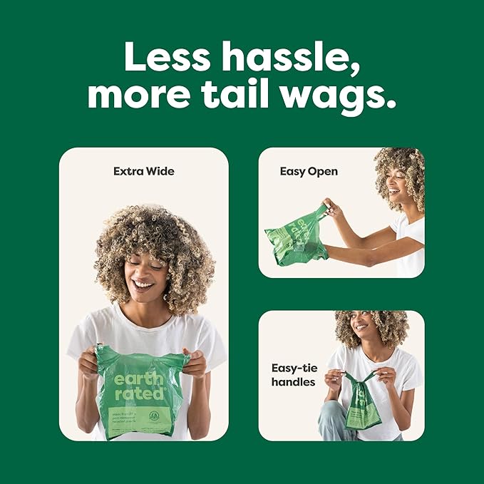 Earth Rated Dog Poop Bags with Handles Value Pack, Easy Tie and Guaranteed Leakproof, Unscented, 600 Handle Bags