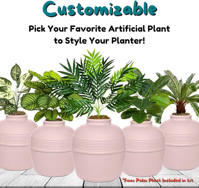 Good Pet Stuff Original Hidden Litter Box Planter, Decorative Cat Litter Enclosure with Carbon Filter, Artificial Palm Plant, Upgraded Design, Easy to Clean, Base Kit, Pink Coral
