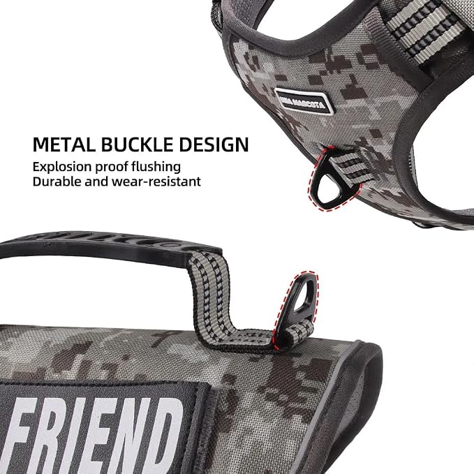 Tactical Dog Harness with Leash for Large Dogs, No Pull Adjustable Dog Harness, Reflective K9 Working Pet Vest for Walking, Training (Camouflage Grey, XL)